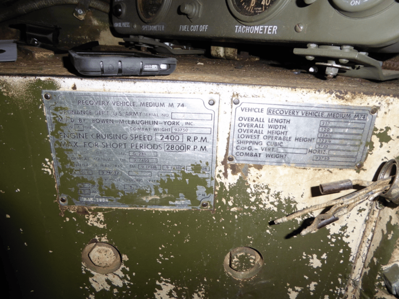 M74 Conversion Data Plate Inside The Museum’s Sherman