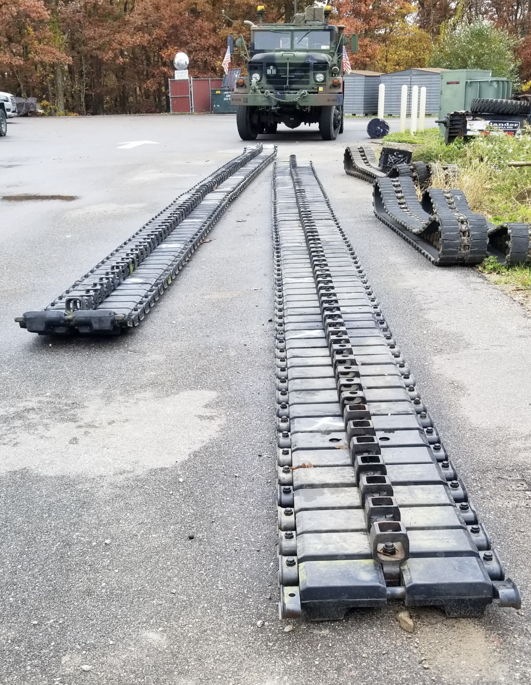 Tank tracks laid out end to end