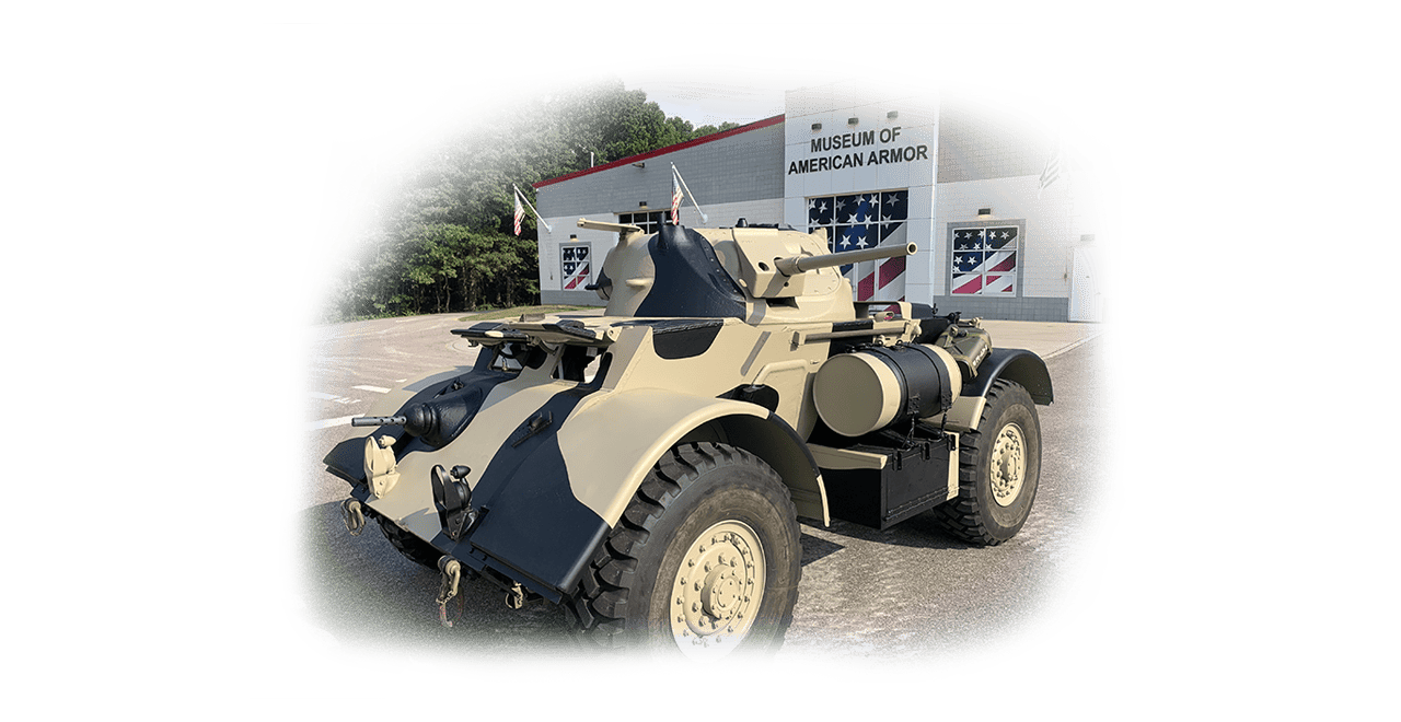 Staghound Armored Vehicle in front of Museum of American Armor front